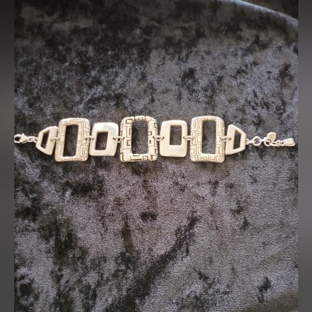 Brighton Vintage Nexus Square Link Bracelet Silver/ Black